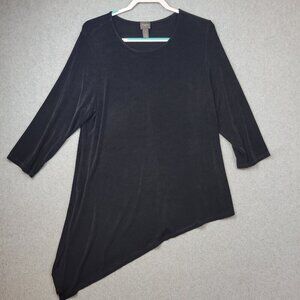 Chicos Travelers Cardigan Sz 3 Asymmetrical Hem Pullover Slinky Stretch Black